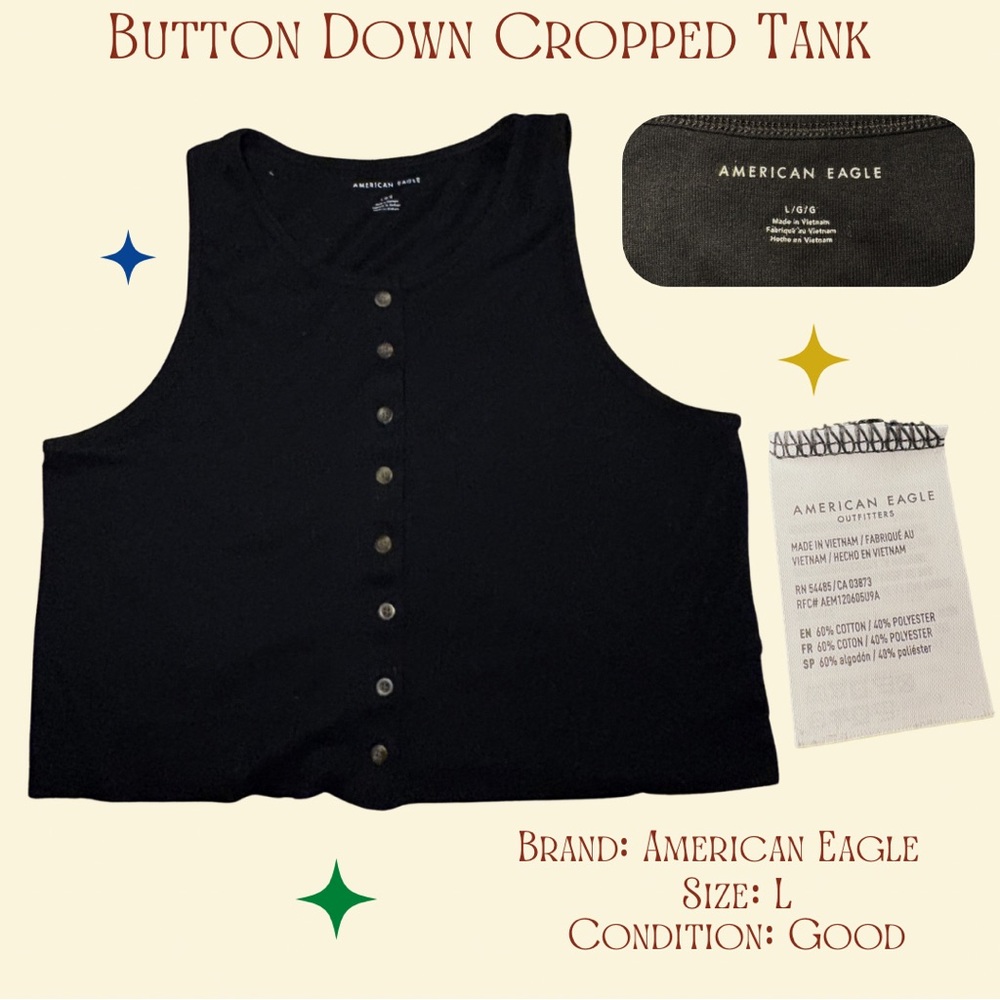 American Eagle Black Button Down Cropped Tank